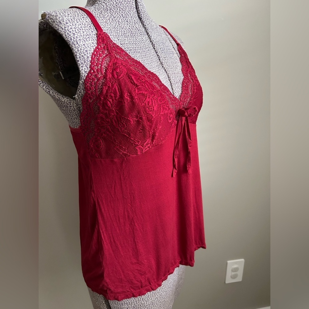 Red Lace Trim Camisole sexy intimates layer statement holiday - Picture 3 of 9